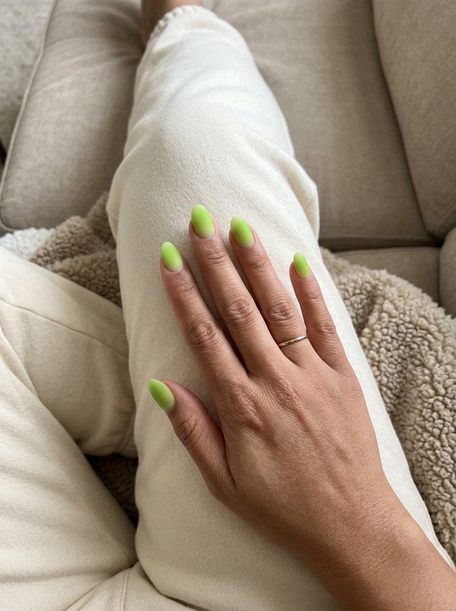 Lime Zest Airbrush Oval Nails 2026 Lime Zest Airbrush Oval nails: fresh lime green gradient summer fruits nail art 2026 for vacation.