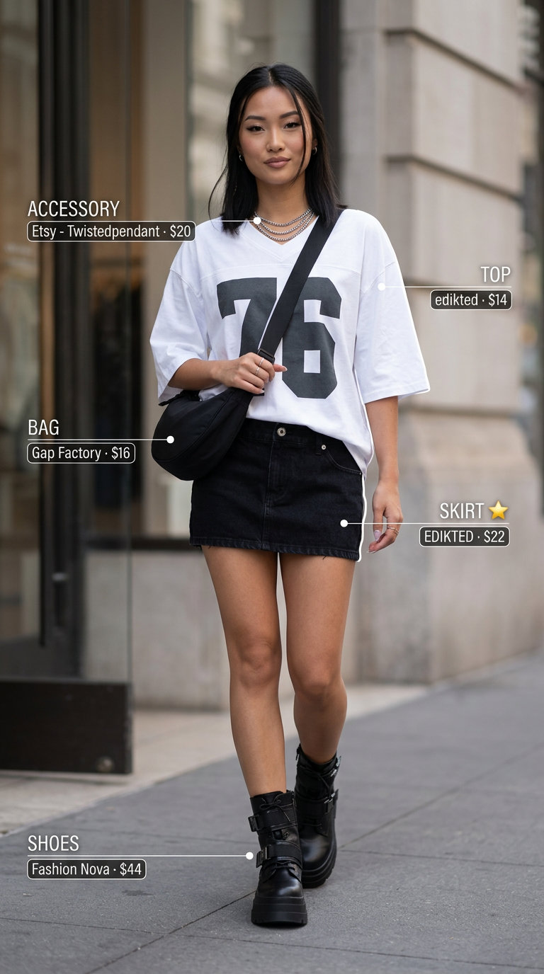 Summer Micro Mini Skirt Outfits for Women 2026: Distressed denim skirt, graphic tee, combat boots for urban exploration.