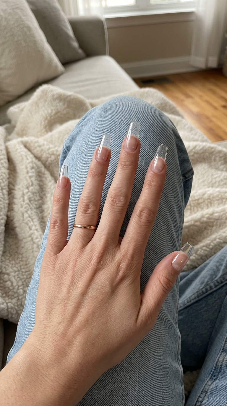 Crystal clear glass pipe nails for minimalist chic or fashion events. Futuristic, edgy summer nail manicure ideas 2026.