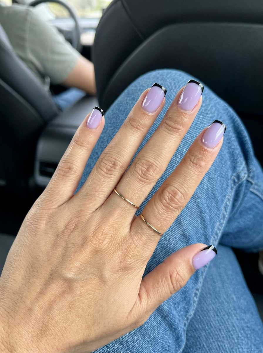 Dark Lavender Micro French Square Nails 2026 Dark lavender micro French square nails for summer nails square 2026, perfect for date nights and casual chic.