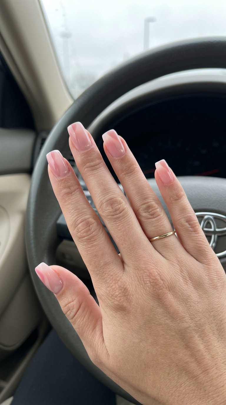 Summer Nails Square Medium 2026: Airy Pink Negative Space Airy pink negative space square nails for summer 2026: minimalist, modern, great for travel.