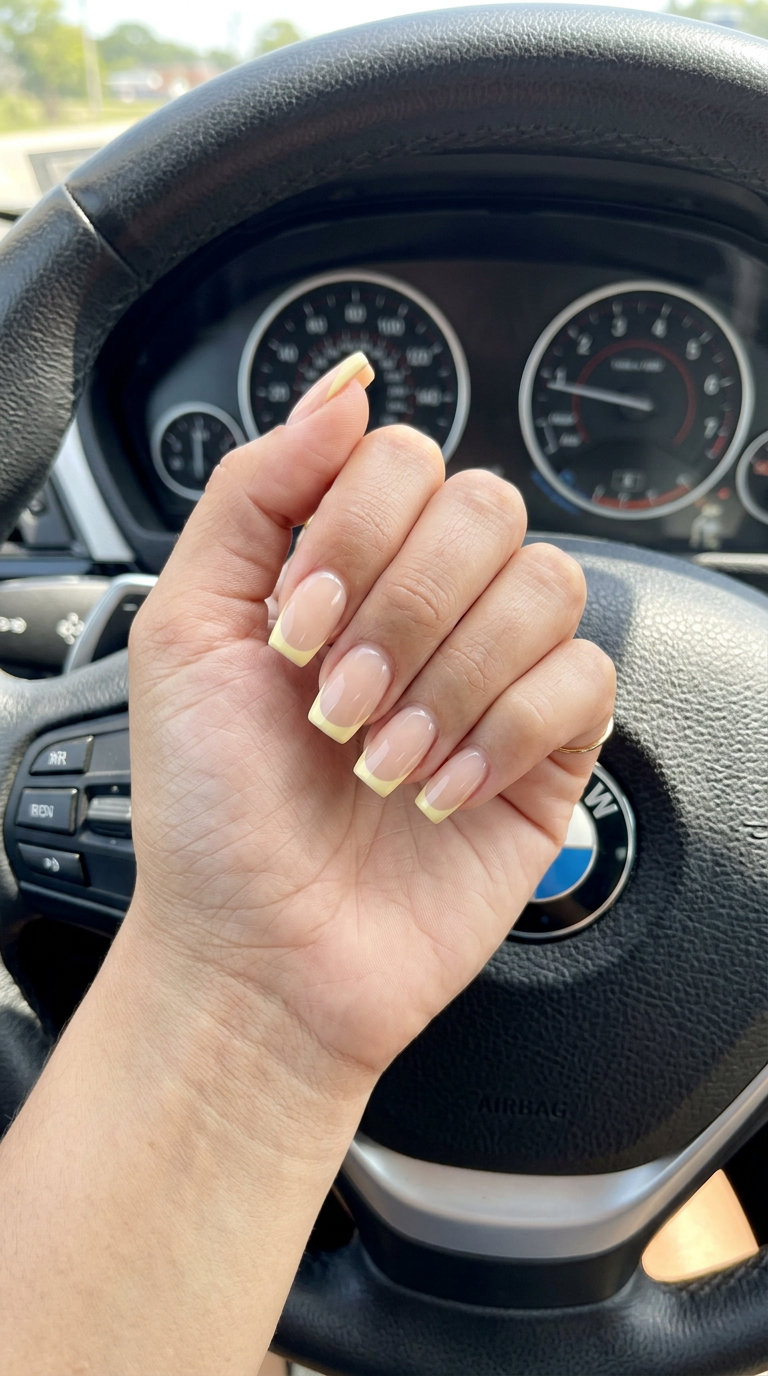 Butter Yellow Micro French Nails 2026: Playful Spring Style Butter yellow micro French square nails 2026: playful spring refresh for casual weekend wear. Polished bright look.