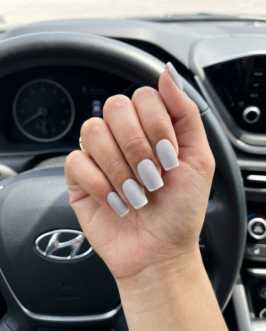 Light Grey Matte Nails 2026: Chic Business Casual Light Grey Matte Sophistication Square Nails 2026: Chic business casual nails with a suede texture.