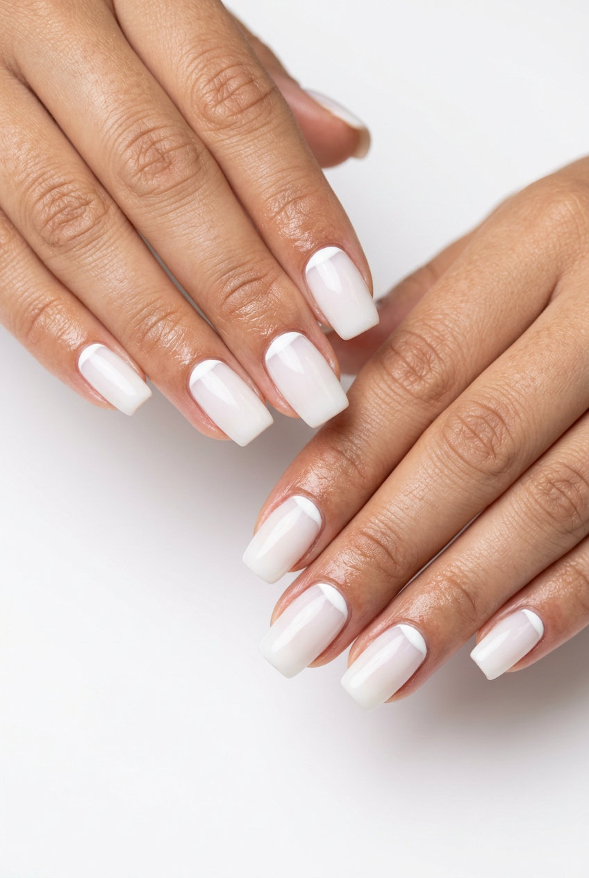 Milky White Reverse French Nails 2026: Chic Bridal Style Milky White Reverse French Square Nails 2026: Minimalist bridal nails for daily wear and work.