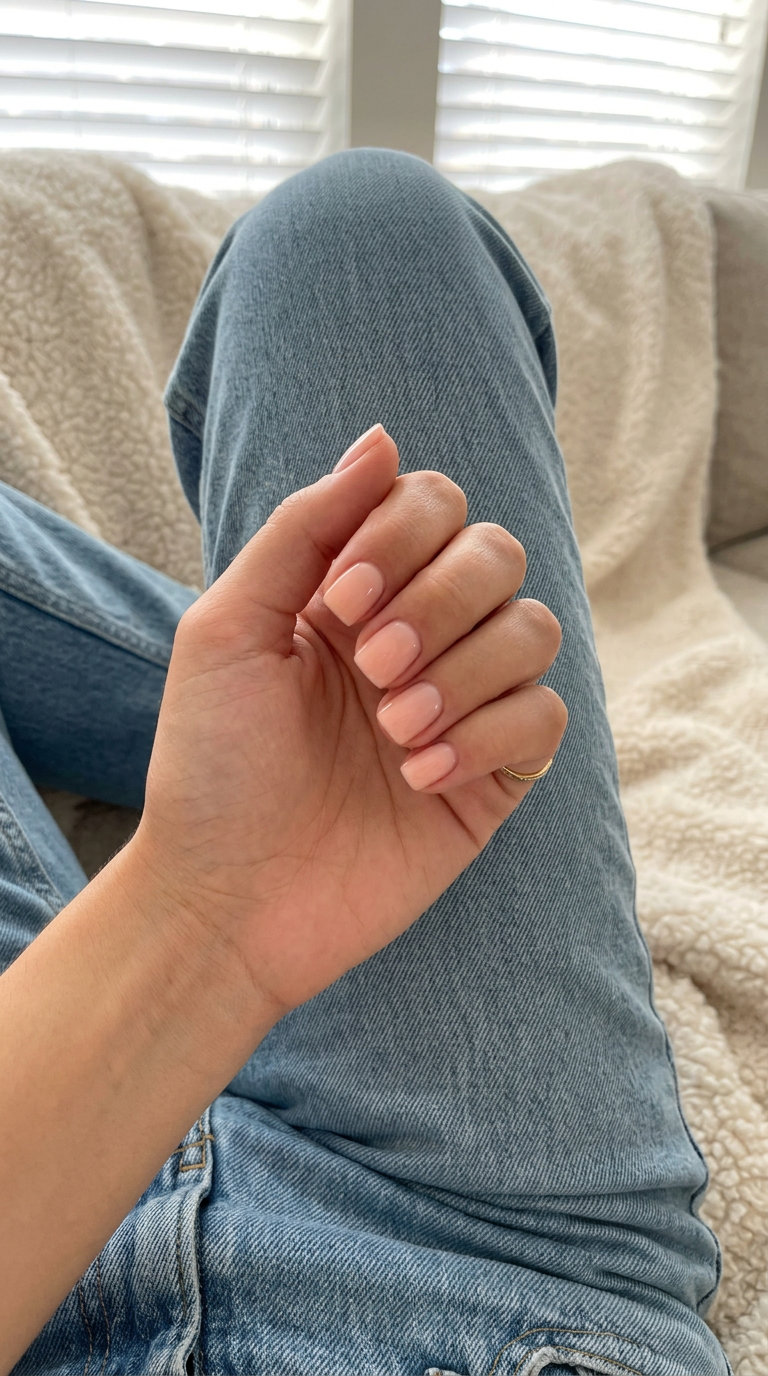 Sheer Peach Tint Square Nails 2026 Sheer peach tint square nails for summer nails square 2026, ideal for casual everyday wear and work.