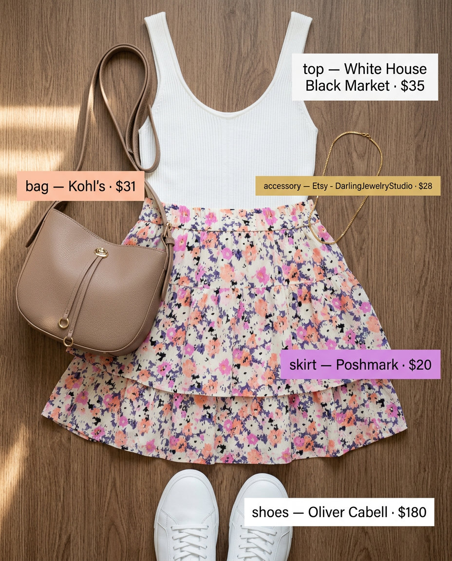 Playful multi-color floral tiered mini skirt outfit for women 2026, ideal for city exploration and casual dates.