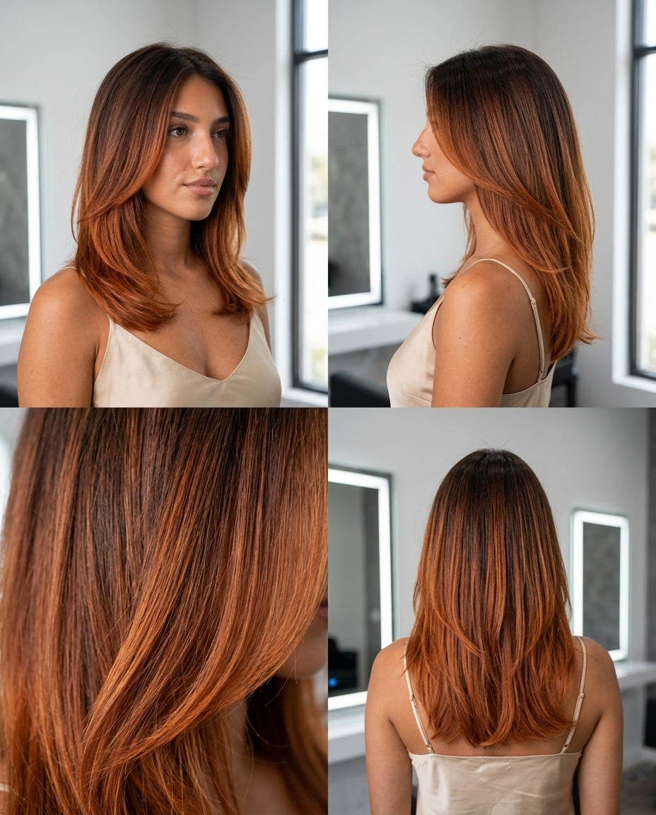 long terracotta copper ombré with shag cut for summer