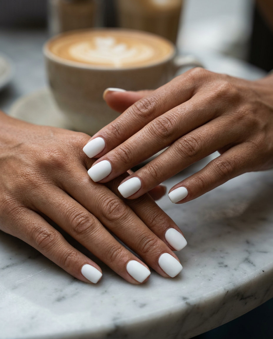 Classic White Matte Nails 2026 | Minimalist Chic Classic white matte squoval nails for trending summer nails 2026, perfect for work and modern bridal looks.