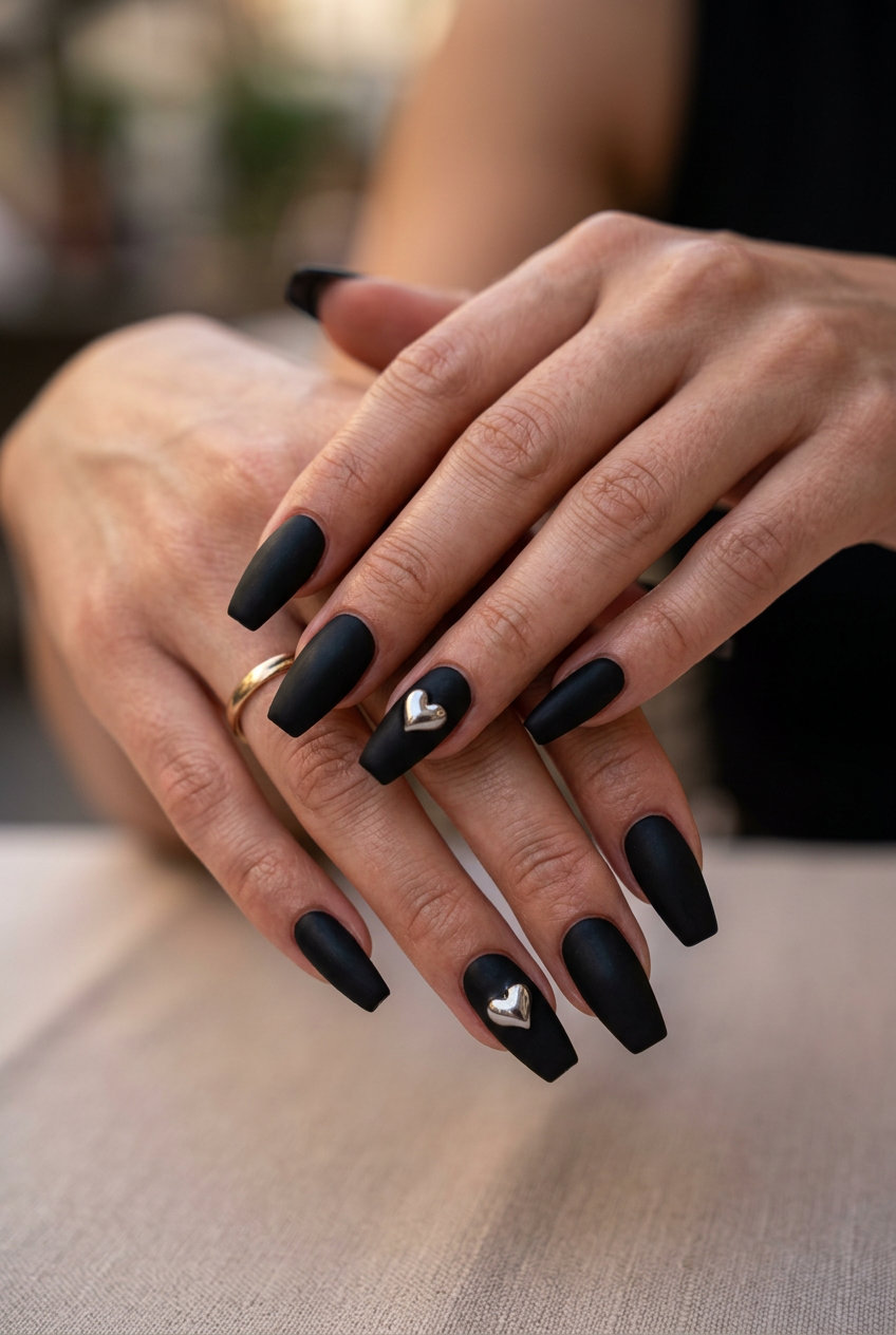 Chrome Heart Stiletto Nails 2026: Edgy Summer 3D chrome hearts stiletto edge nails for trendy summer nails 2026, edgy for parties and nights out.