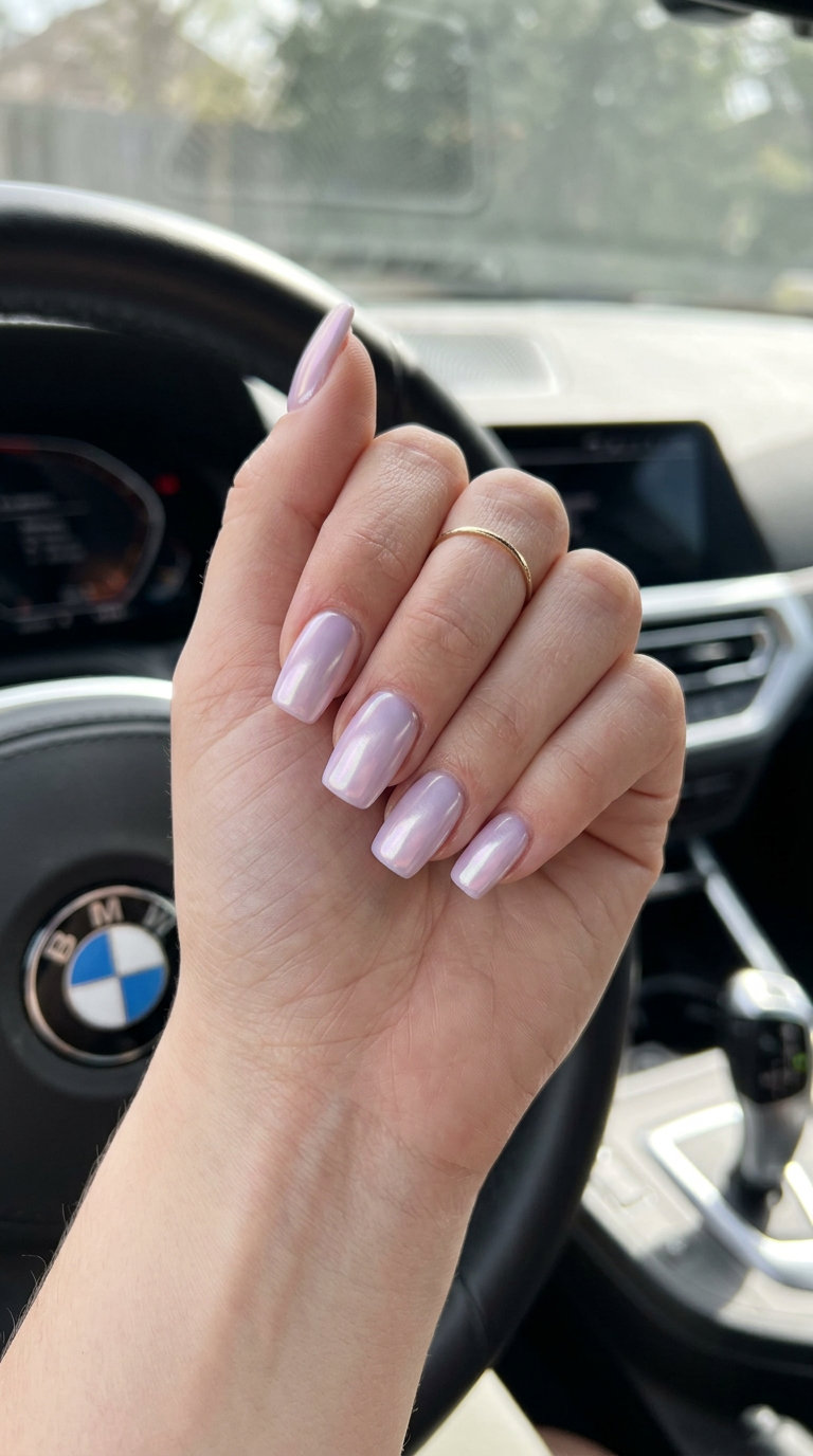 Trendy Summer Nails 2026: Lavender Glazed Donut Lavender glazed donut nails with a soft square shape for trendy summer nails 2026. Chic event & date night style.