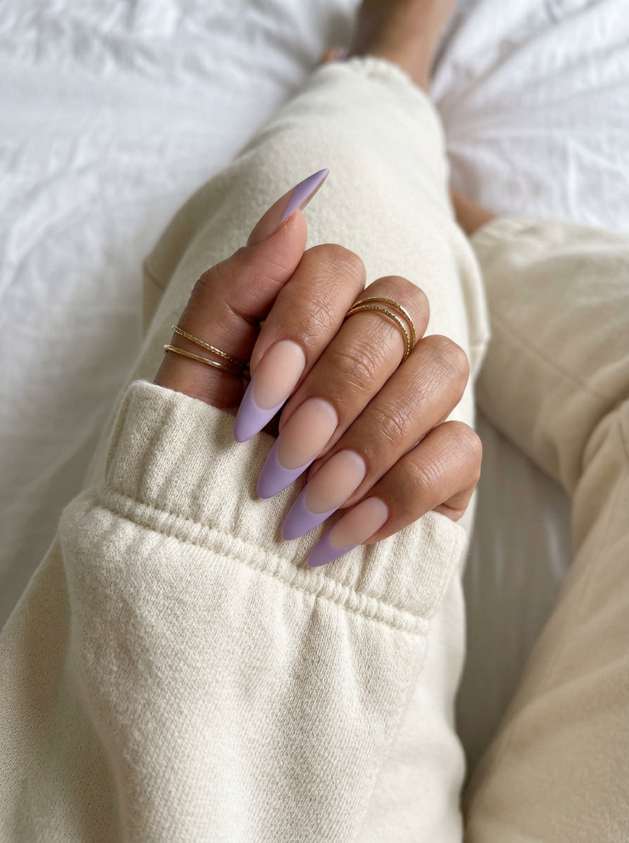 Lavender Matte French Stiletto Nails 2026: Elegant Summer Lavender matte French tip stiletto nails for trendy summer nails 2026, elegant for formal events.
