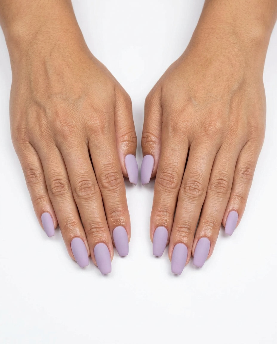 Trendy Summer Nails 2026: Velvet Lavender Matte Coffin Velvet Lavender Matte Coffin: Sophisticated trendy summer nails 2026 for formal events, weddings, and daily wear.