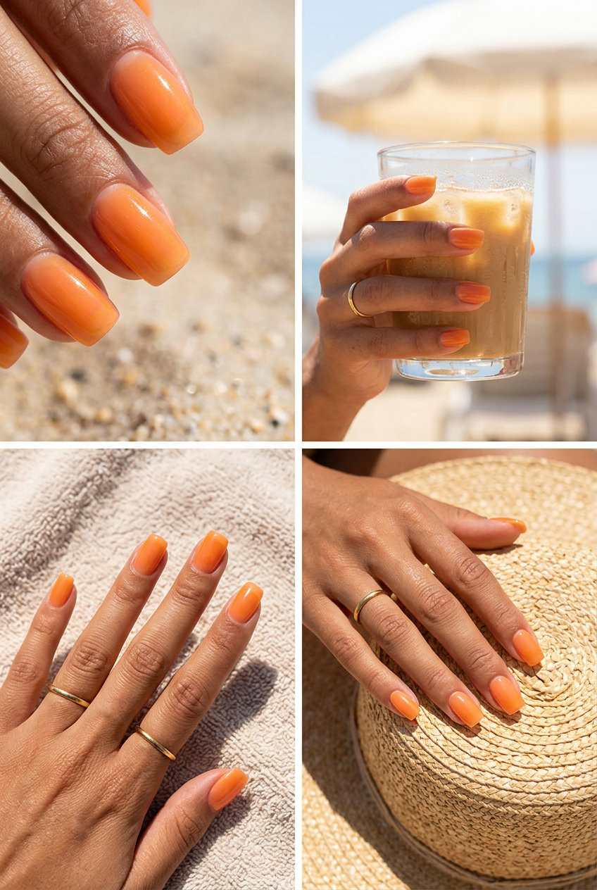 Coral Aura Effect Nails 2026: Playful Summer Vivid coral aura effect soft square nails for trendy summer nails 2026, playful for festivals.