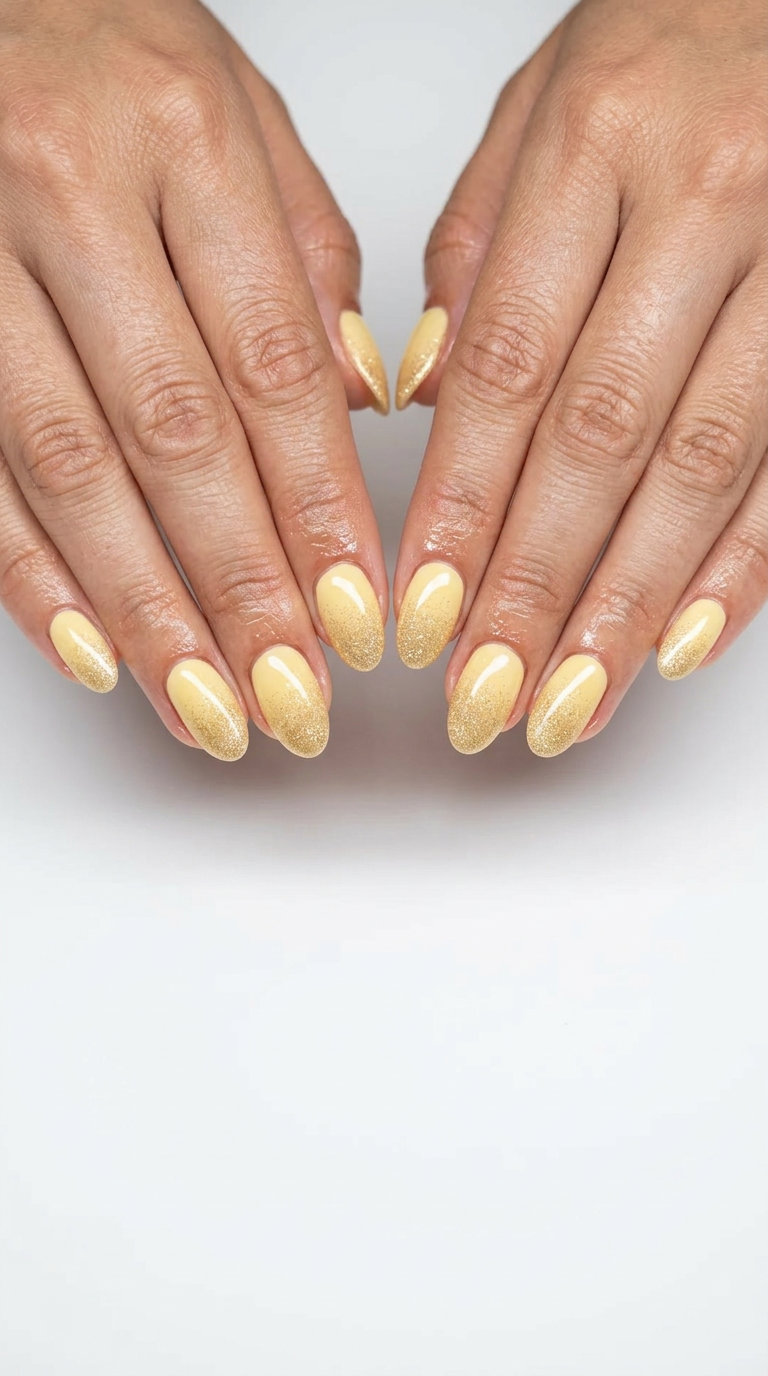 Butter Yellow Glitter Ombre Nails 2026: Elegant Elegant butter yellow glitter ombre nails for weddings and summer events. Explore yellow summer nails 2026.