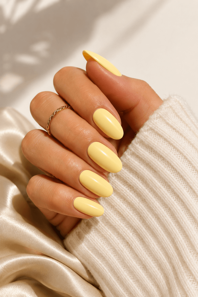 Sunny Pale Yellow Short Almonds Sunny Pale Yellow Short Almonds — Short almond nails 2027