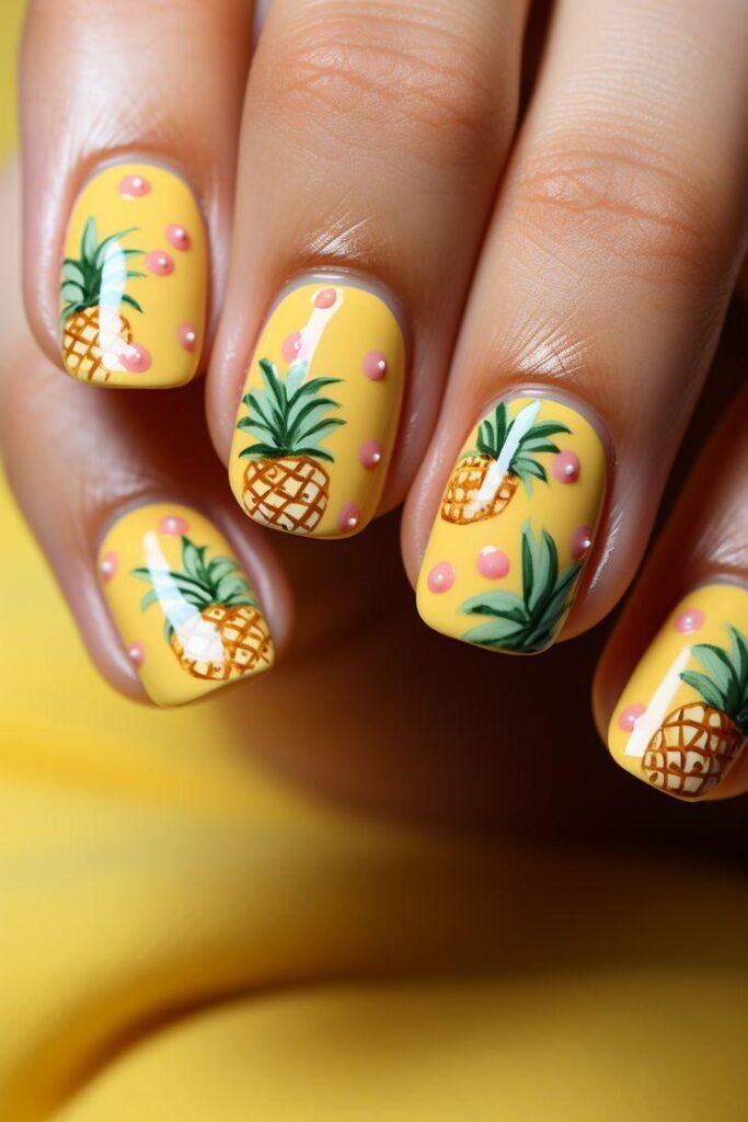 Yellow Pineapple with Pink Dots — pineapple nail designs 2027