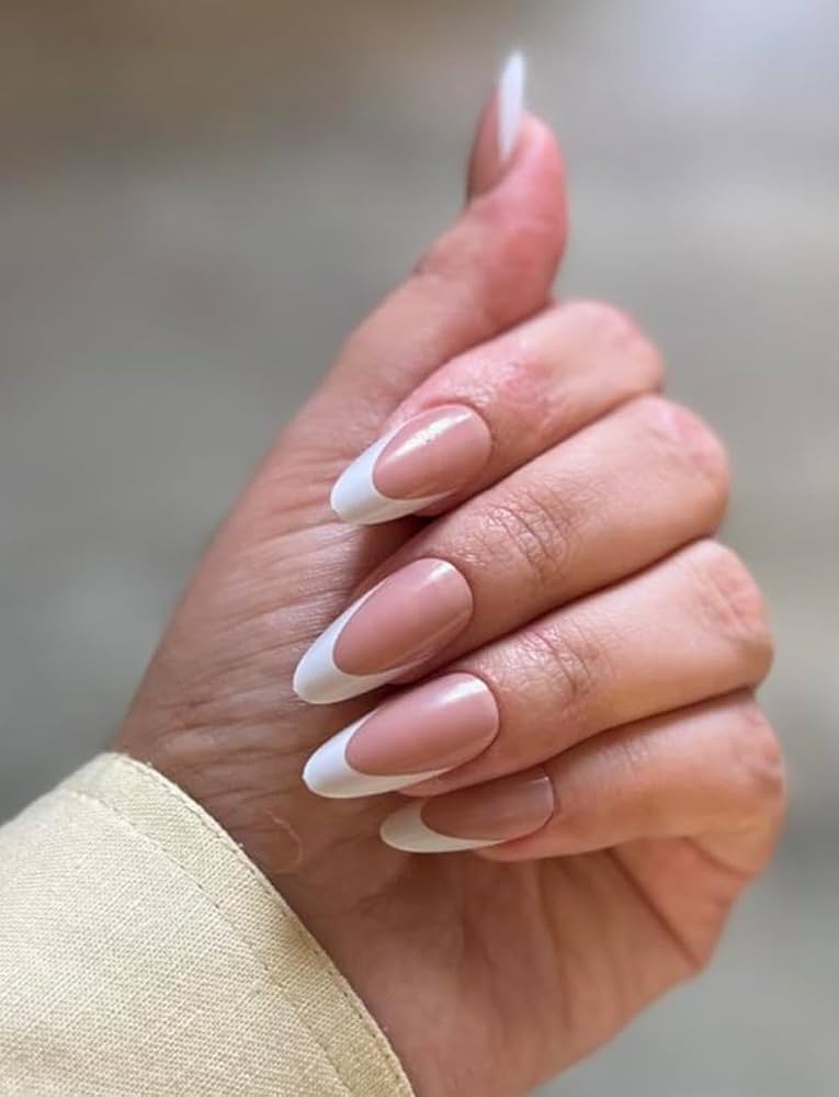 Crisp French Tips on Medium Almonds Crisp French Tips on Medium Almonds — Short almond nails 2027