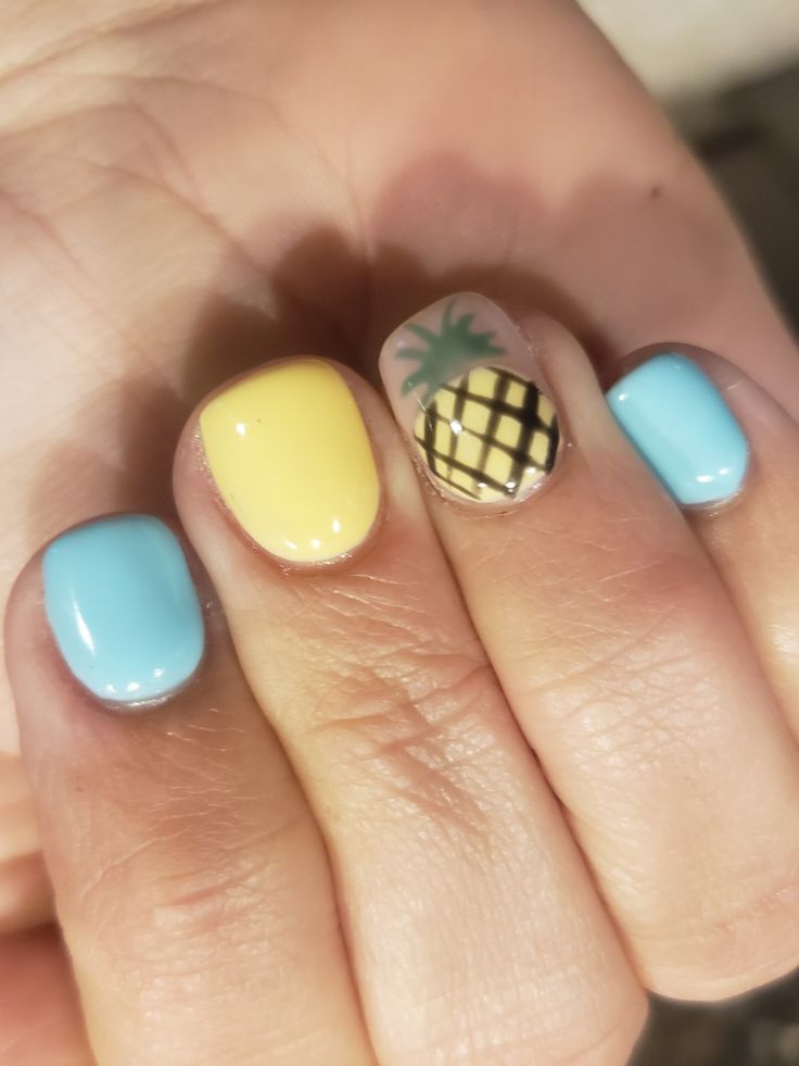 Clear Base with Simple Pineapple Illustration — pineapple nail designs 2027