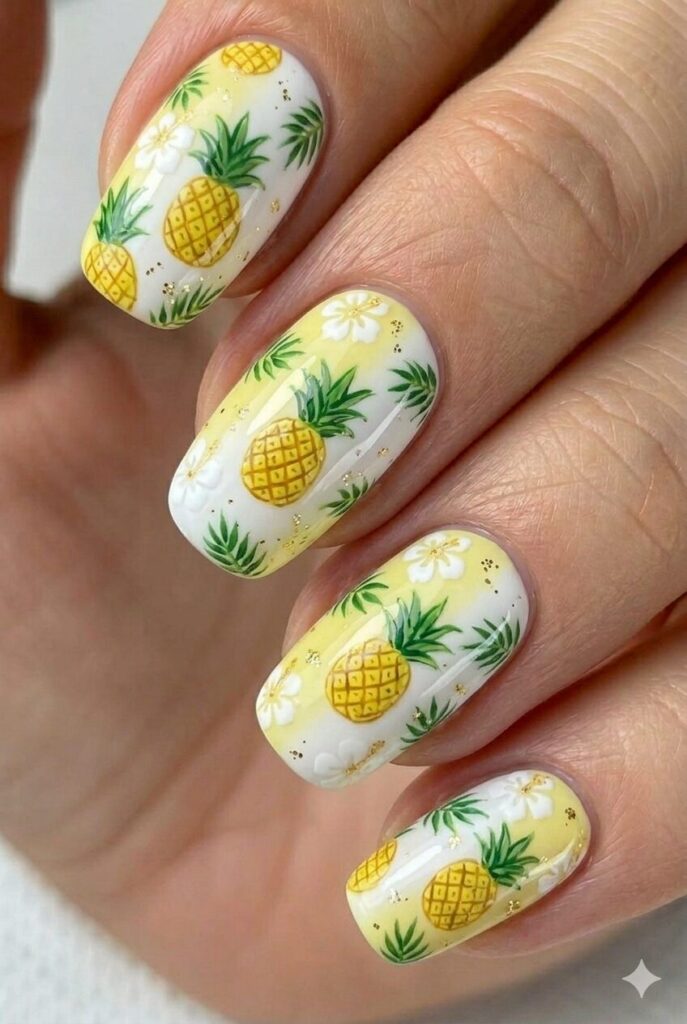 Subtle Shimmer All-Over Pineapple Print — pineapple nail designs 2027