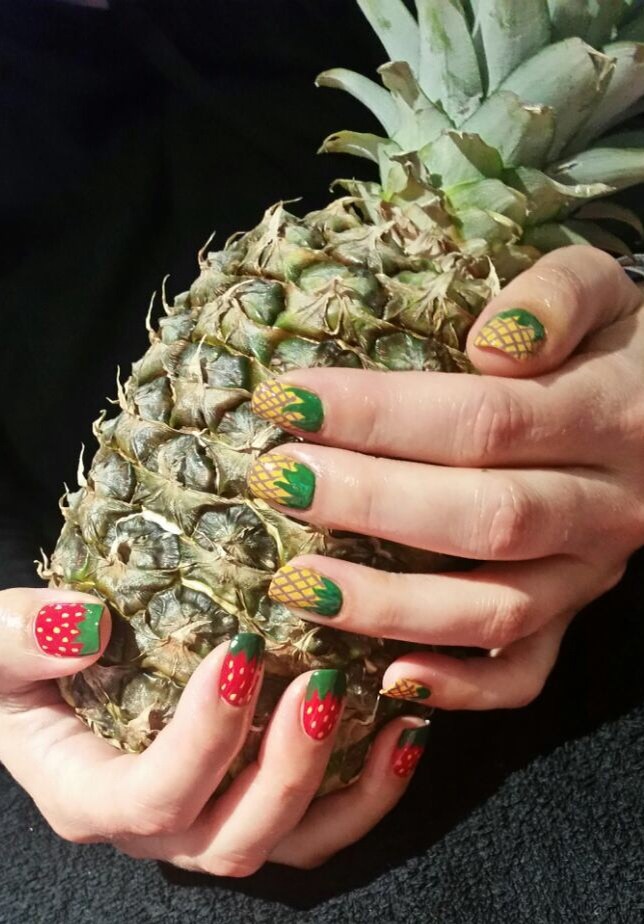 Dramatic Long Stiletto Fruit Mix Nails — pineapple nail designs 2027