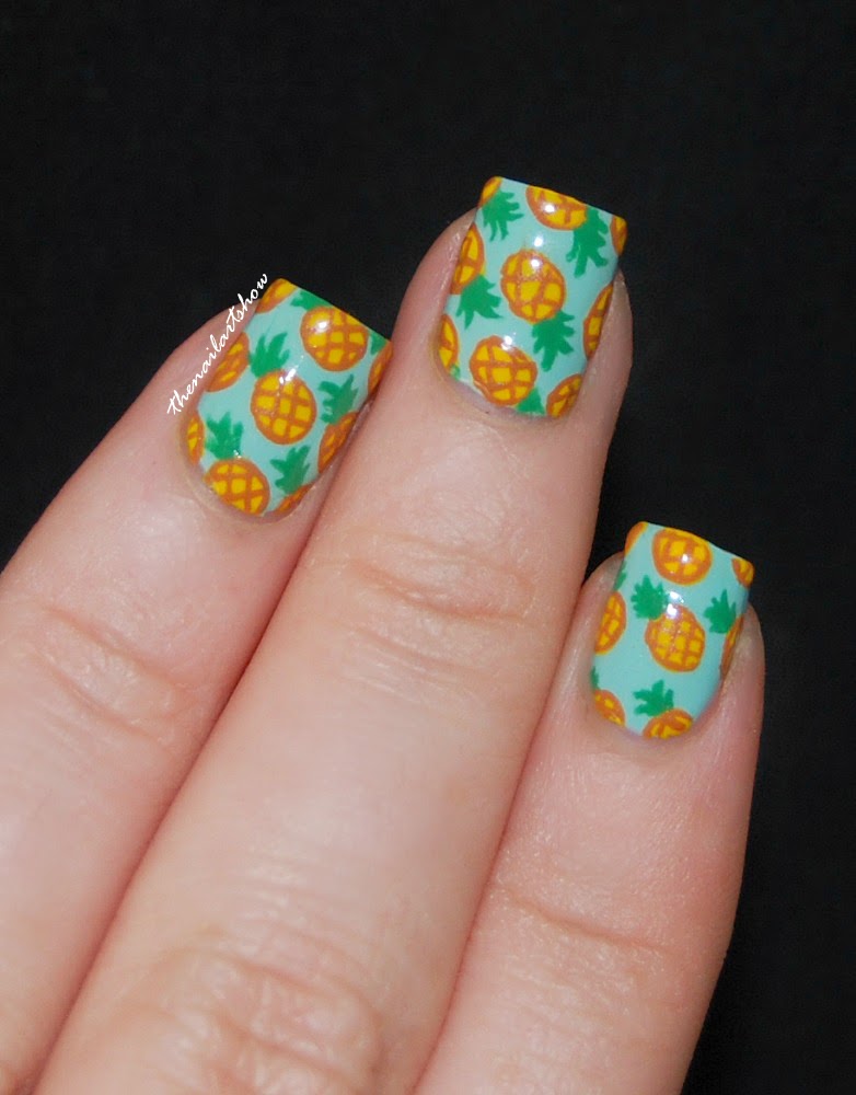 Teal Background All-Over Pineapple Print — pineapple nail designs 2027