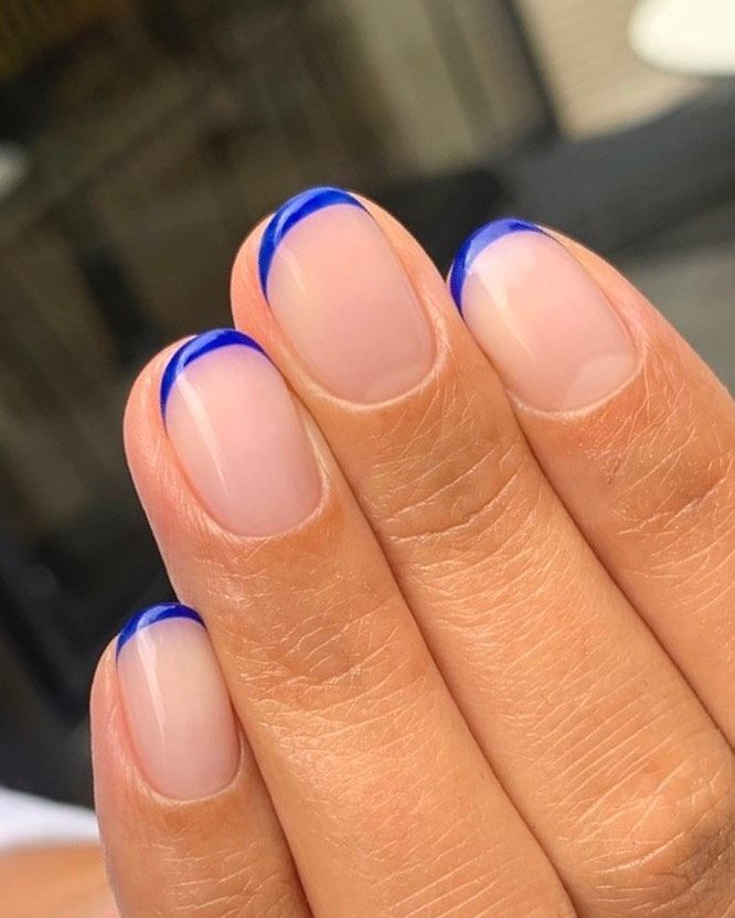 Vibrant Blue Tip French Almonds Vibrant Blue Tip French Almonds — Short almond nails 2027