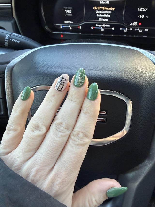Forest Green with Nude Pineapple Sticker — pineapple nail designs 2027