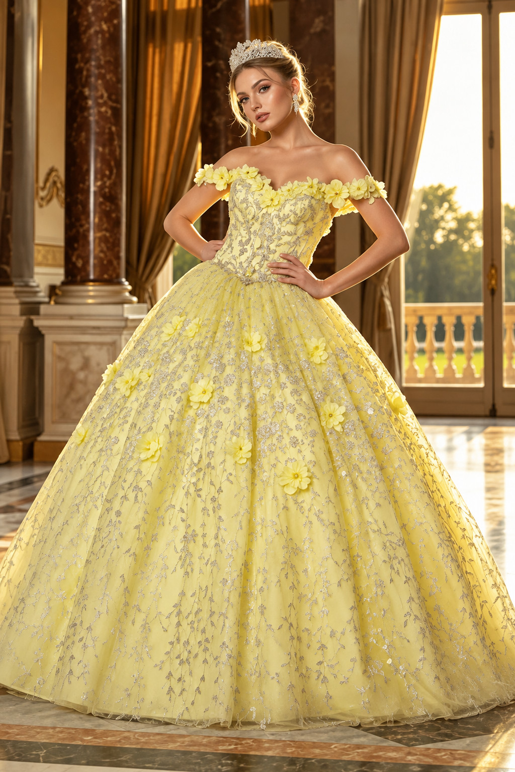 Radiant Yellow Ball Gown with 3D Floral Accents Radiant Yellow Ball Gown with 3D Floral Accents — Sweet 16 Dresses 2027