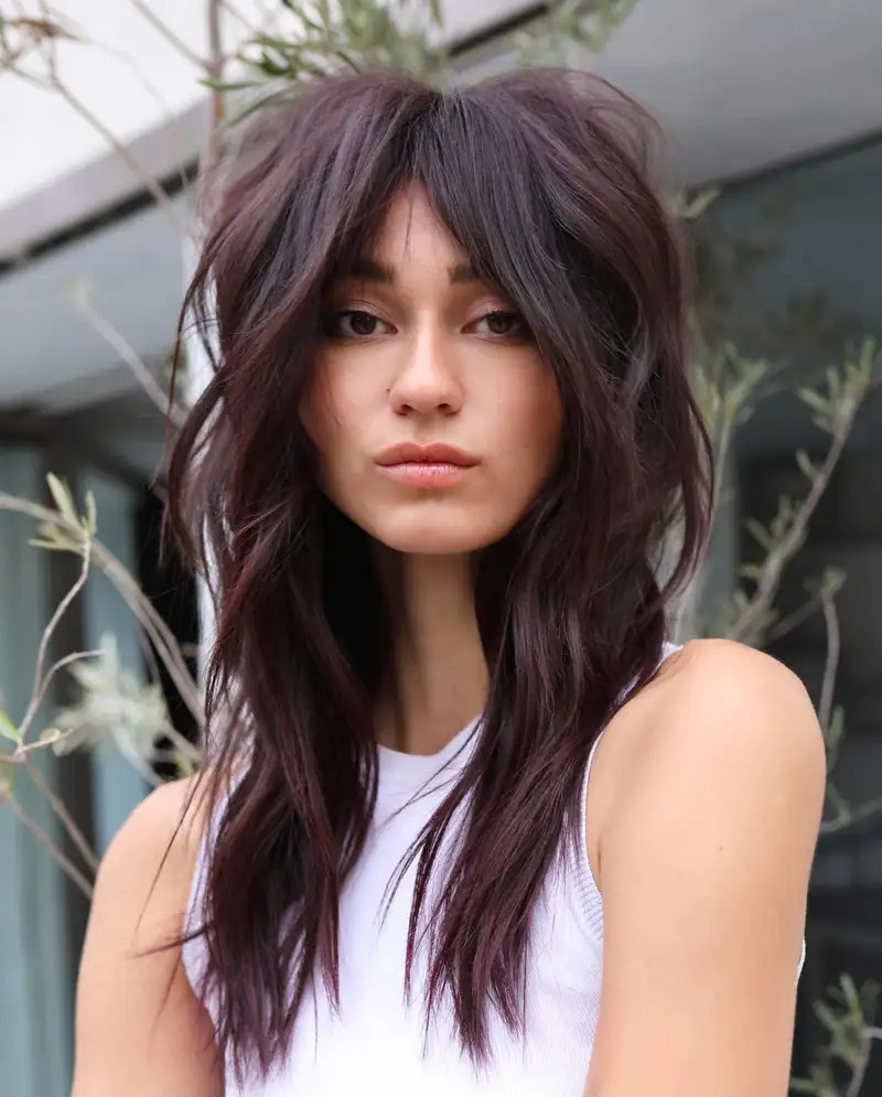 Mid-Back Shag With Full Bangs Mid-Back Shag With Full Bangs — Long Shag 2027