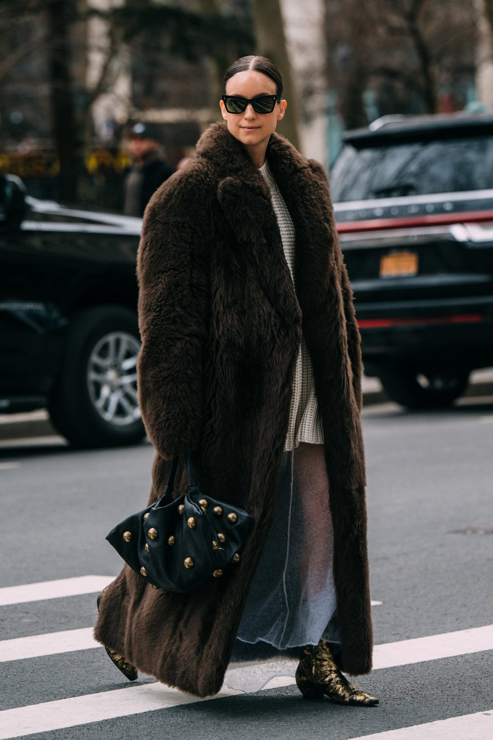 Maxi Faux Fur Coat Over a Sheer White Dress Maxi Faux Fur Coat Over a Sheer White Dress — Faux Fur Outfits 2027