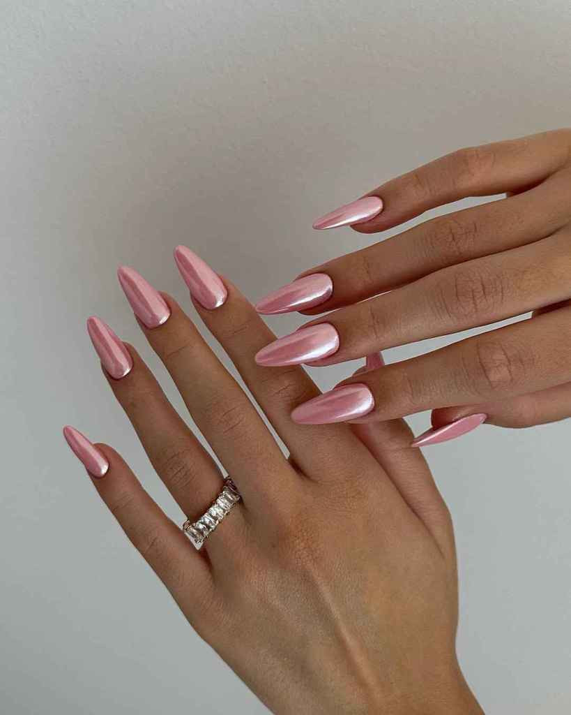 Long Stiletto Pearlescent Chrome — Pink Chrome Nails 2027