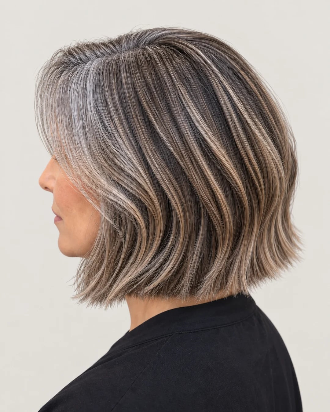 Chin Bob With Blended Ash Brown Chin Bob With Blended Ash Brown — Bob 2027 for Gray Hair