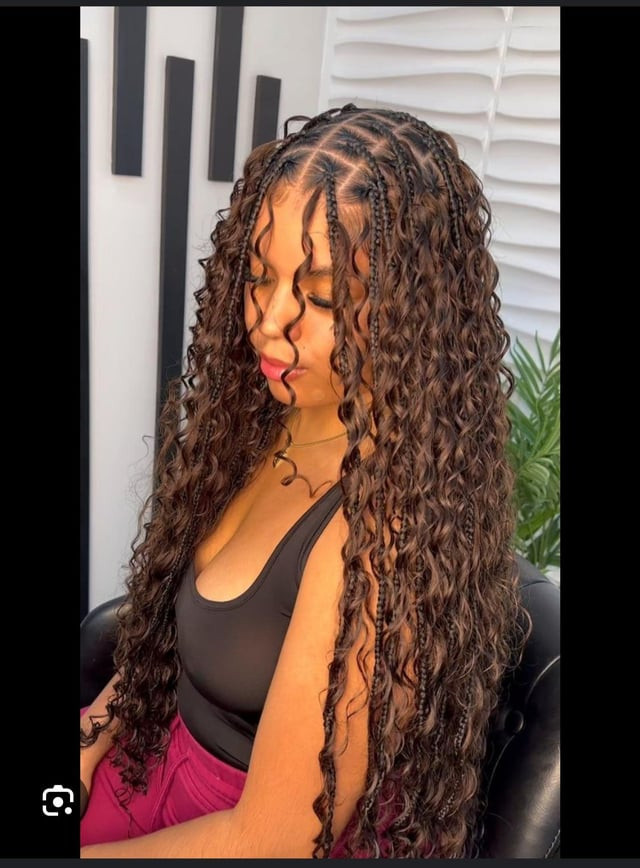 Dark Brown Knotless Braids With Wavy Texture Dark Brown Knotless Braids With Wavy Texture — Knotless Braids 2027