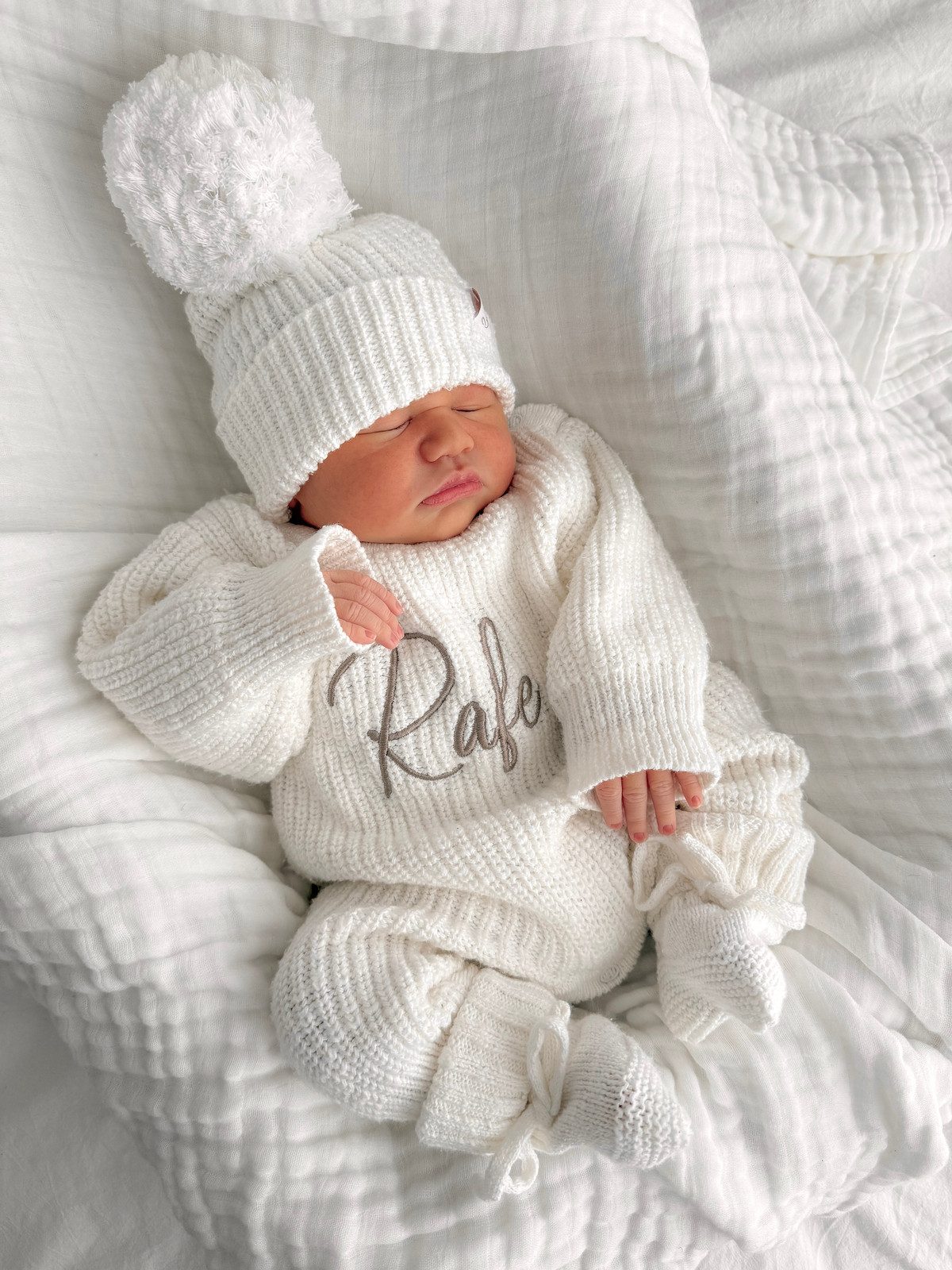 Personalized White Knit Sweater Set with Hat Personalized White Knit Sweater Set with Hat — Baby Outfits 2027