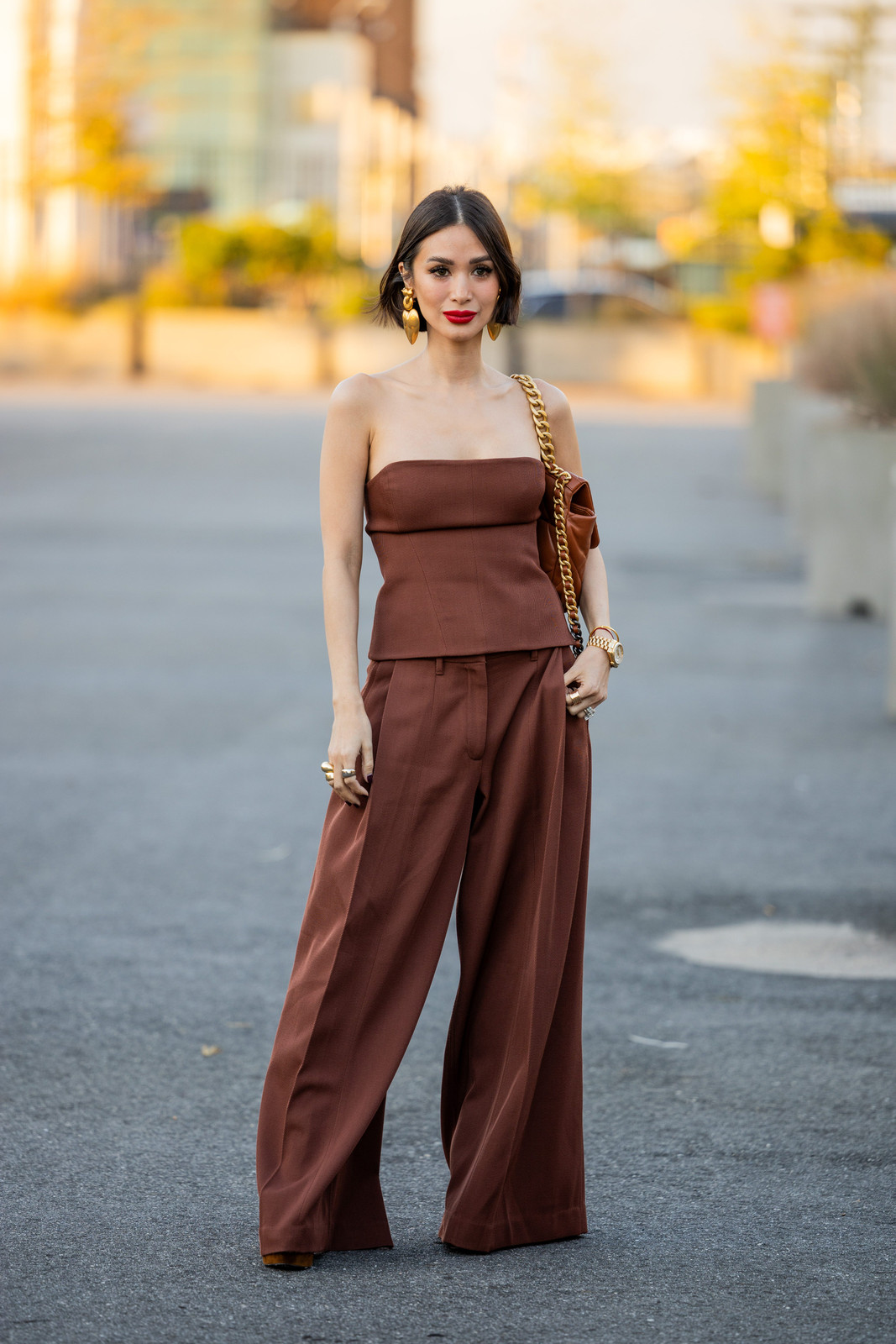 Monochromatic Brown: Strapless Top and Wide-Leg Pants Monochromatic Brown: Strapless Top and Wide-Leg Pants — Wide Leg Pants Outfits 2027