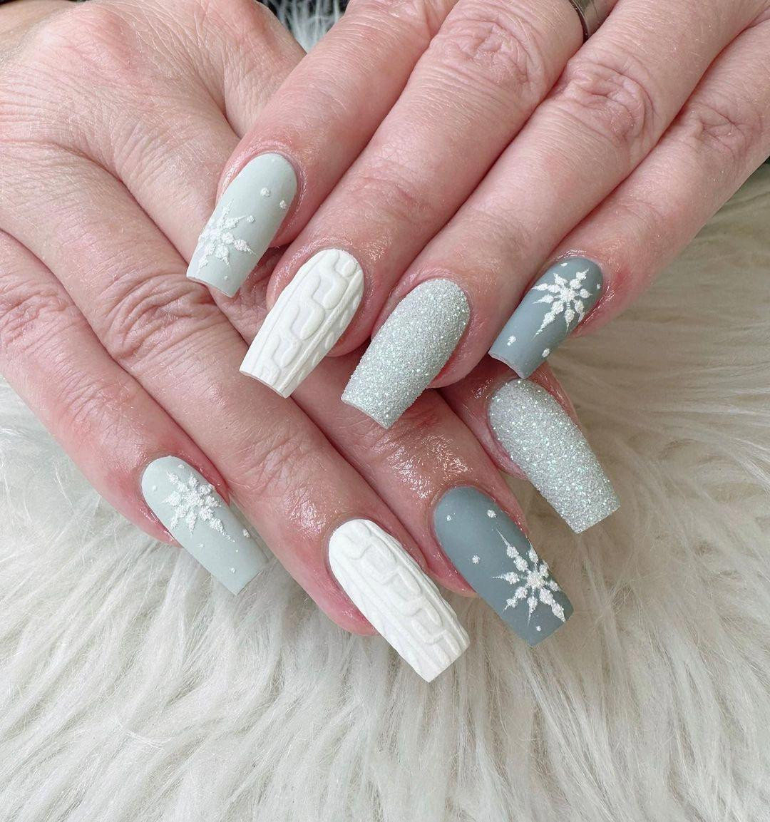 Cozy Sweater Texture Long Coffin Nails Cozy Sweater Texture Long Coffin Nails — Winter Gray Nails 2027