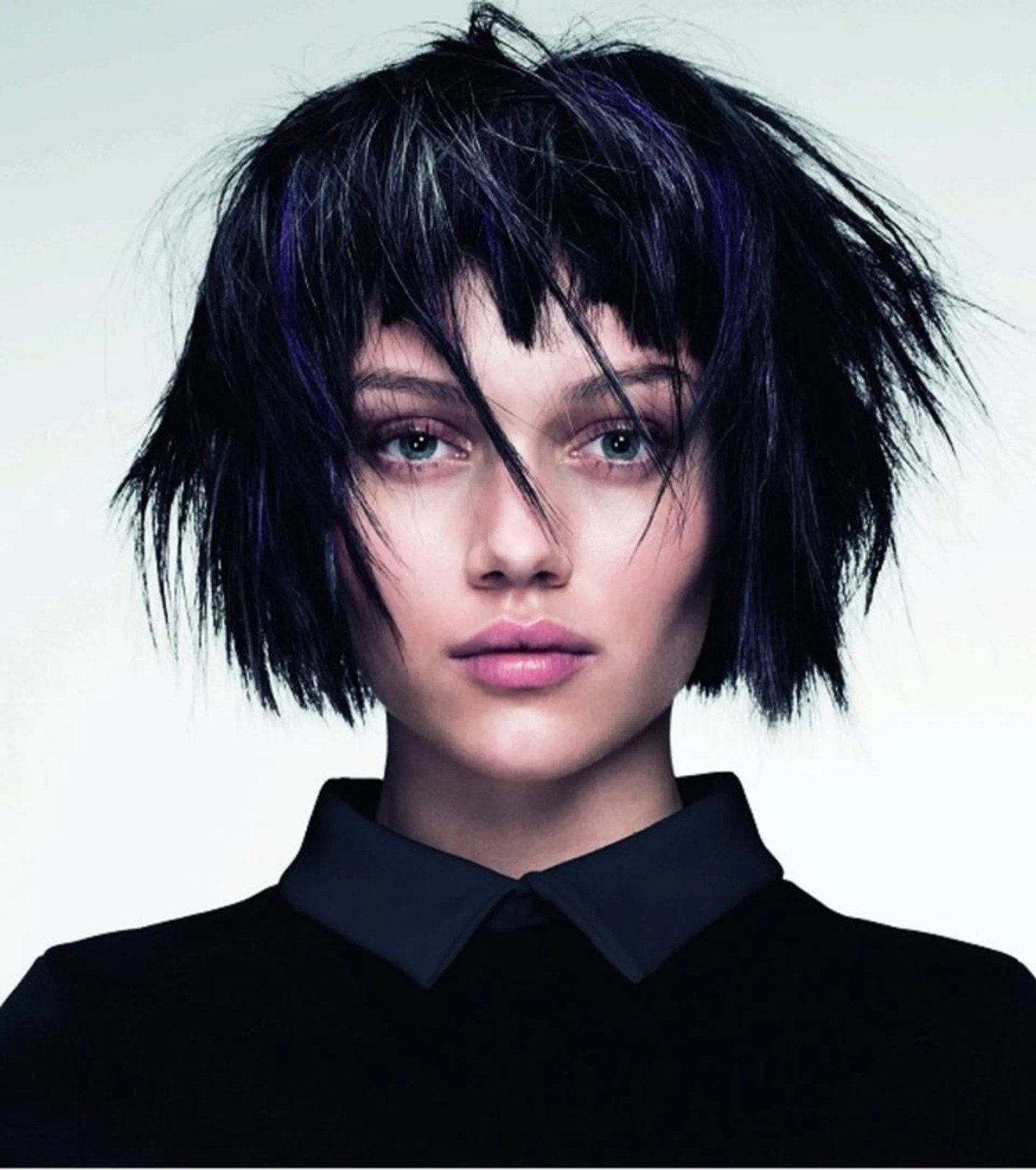 Edgy Black Bob With Purple Streaks And Micro Bangs Edgy Black Bob With Purple Streaks And Micro Bangs — Baby Bangs 2027
