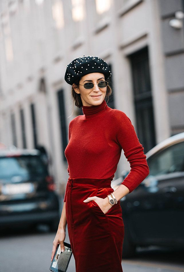 Sophisticated Monochrome: Red and Black with a Pearl-Embellished Beret Sophisticated Monochrome: Red and Black with a Pearl-Embellished Beret — Beret Outfits 2027