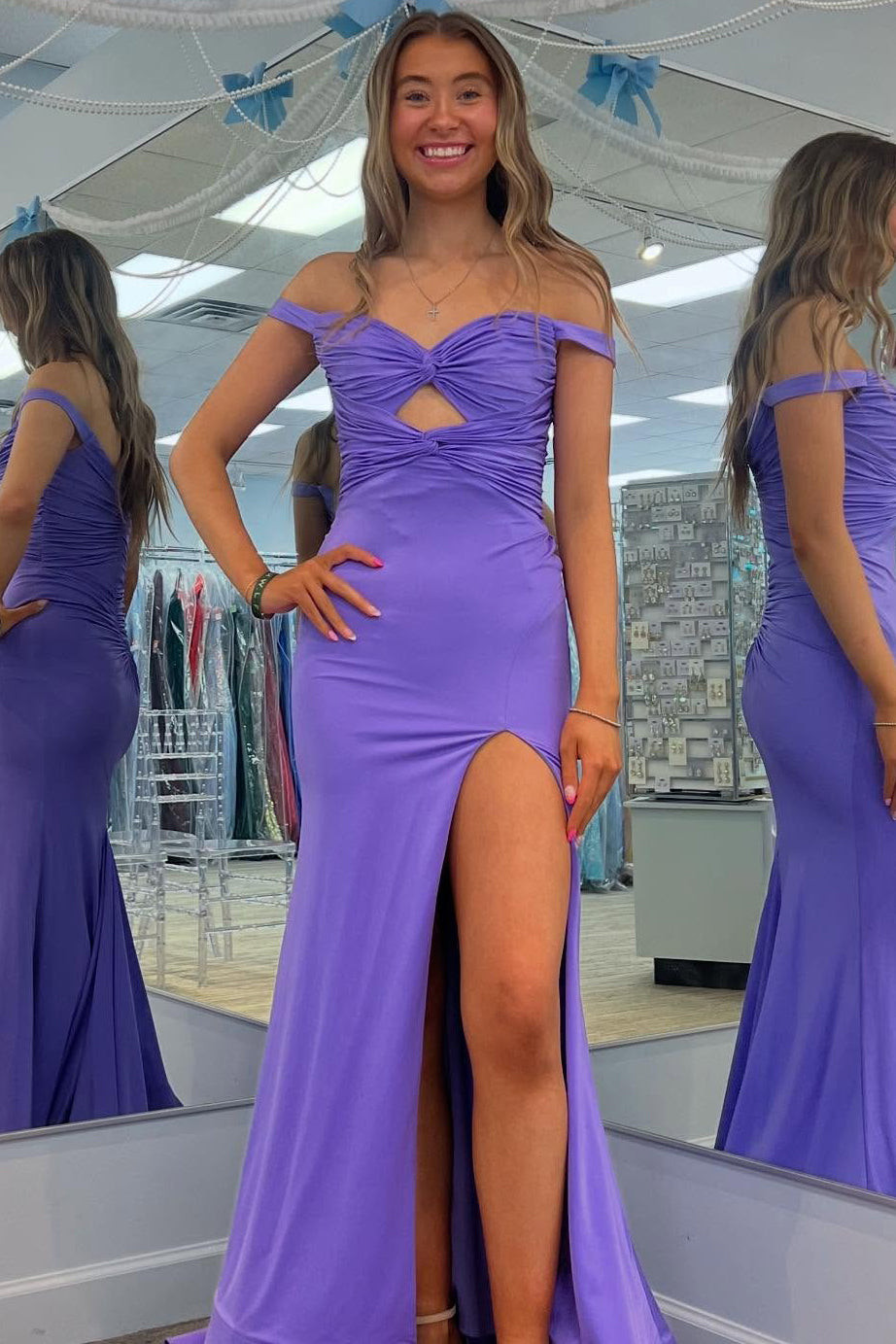 Purple Off-the-Shoulder Mermaid Dress with Cut-out Purple Off-the-Shoulder Mermaid Dress with Cut-out — Off the Shoulder Dresses 2027