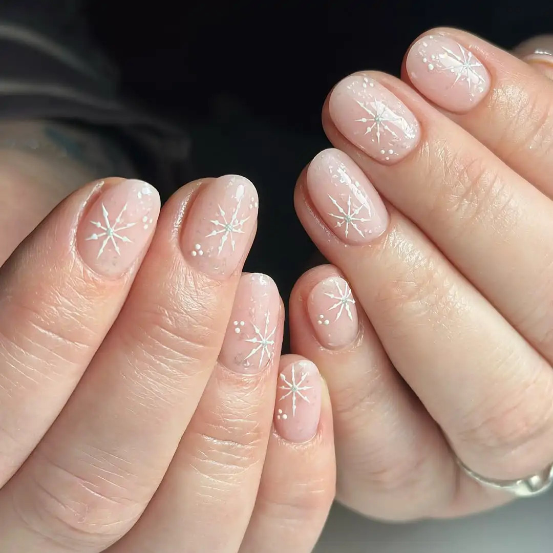 White Snowflake Decals And Small Dots Visual Idea White Snowflake Decals And Small Dots Visual Idea — Short Winter Nails 2027