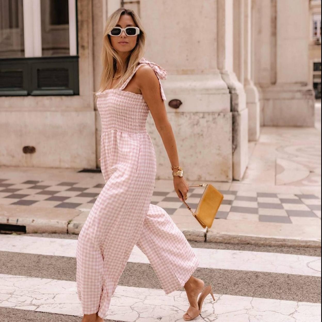 Gingham Jumpsuit with Smocked Bodice for Casual Days — Summer Jumpsuit Outfits 2027