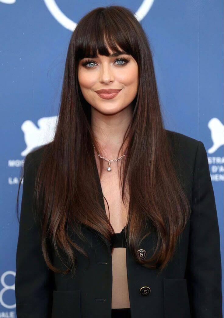 Dark Brown Mid-Back Straight Fine Hair With Blunt Bangs — Bold Bangs 2027