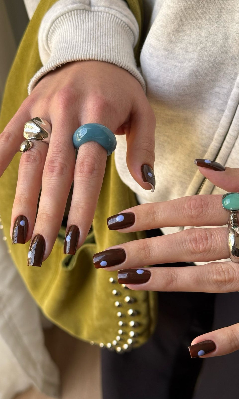 Deep Brown with Purple Dots Squares — Espresso Nails 2027