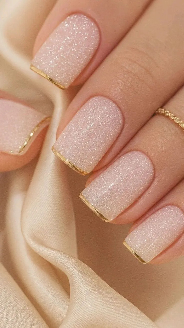 Sparkling Glitter Gold Line Square Nails Sparkling Glitter Gold Line Square Nails — Short Graduation Nails 2027