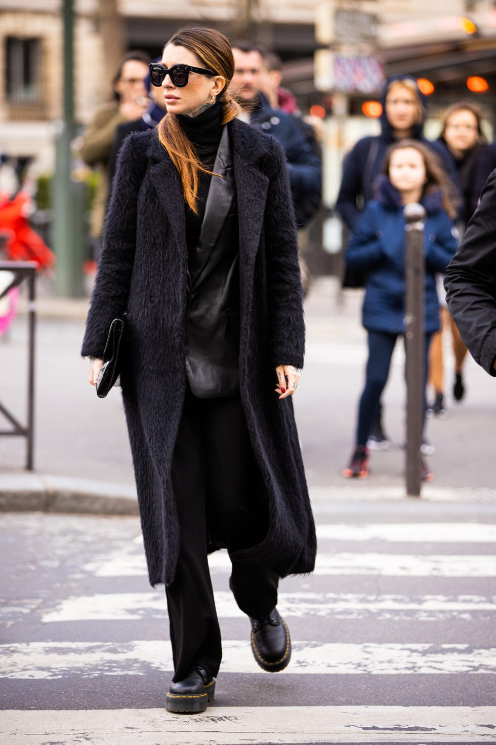 Monochromatic Black with Textured Coat and Leather Vest Monochromatic Black with Textured Coat and Leather Vest — Combat Boots Outfits 2027