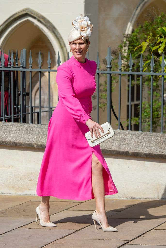 Bright Pink High-Neck Midi Dress with Floral Fascinator Bright Pink High-Neck Midi Dress with Floral Fascinator — Easter Church Outfits 2027