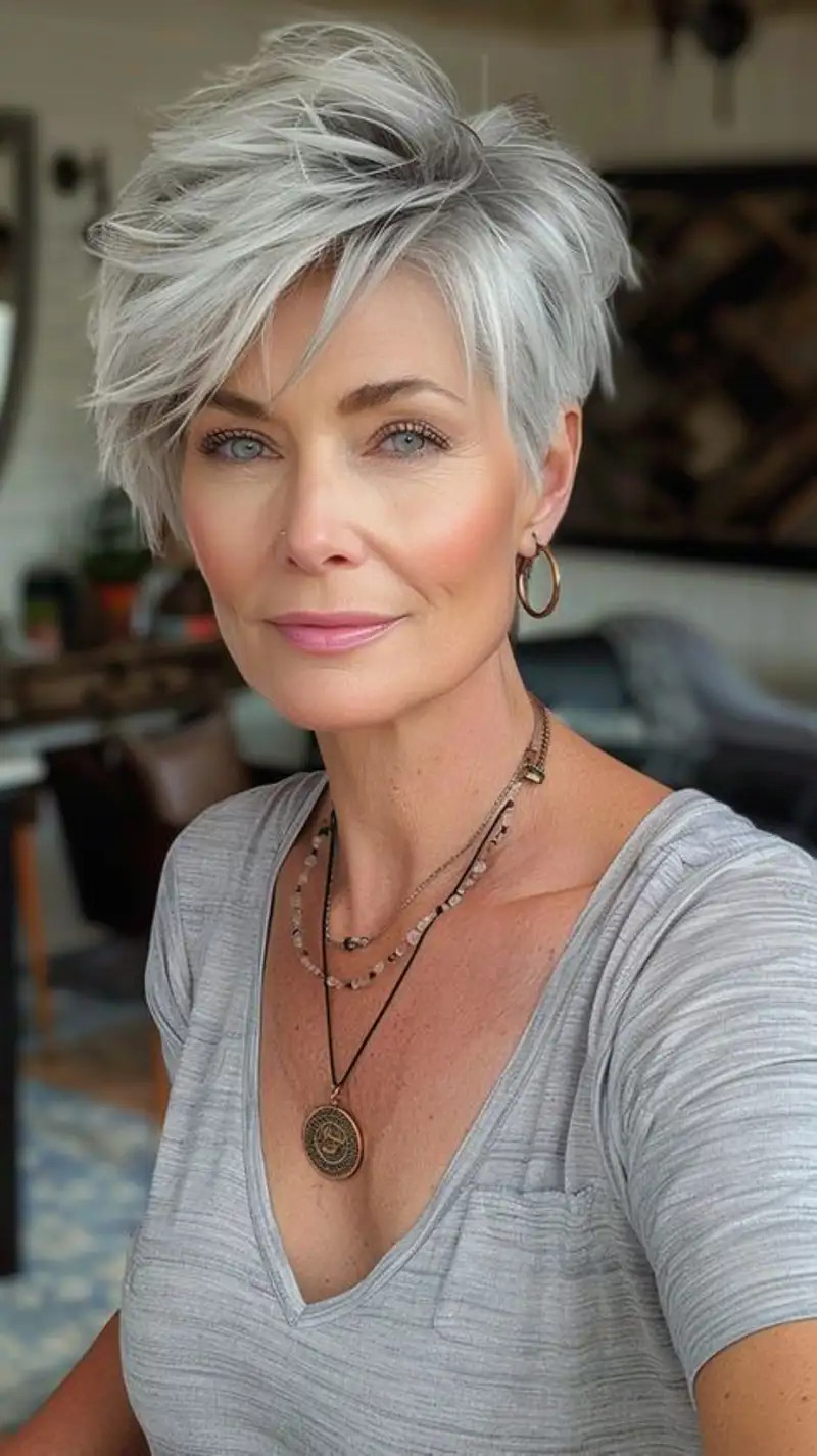 Ash Blonde Pixie with Silver Streaks Ash Blonde Pixie with Silver Streaks — Pixie 2027 for Women Over 70