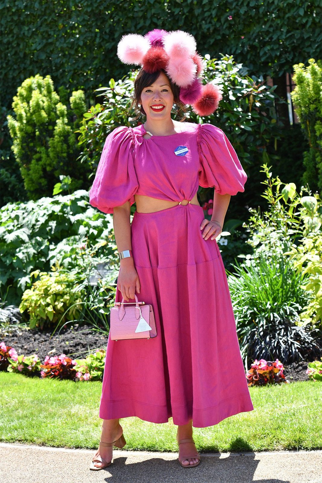 Vibrant Pink Midi Dress with Oversized Pom-Pom Hat Vibrant Pink Midi Dress with Oversized Pom-Pom Hat — Derby Outfits 2027