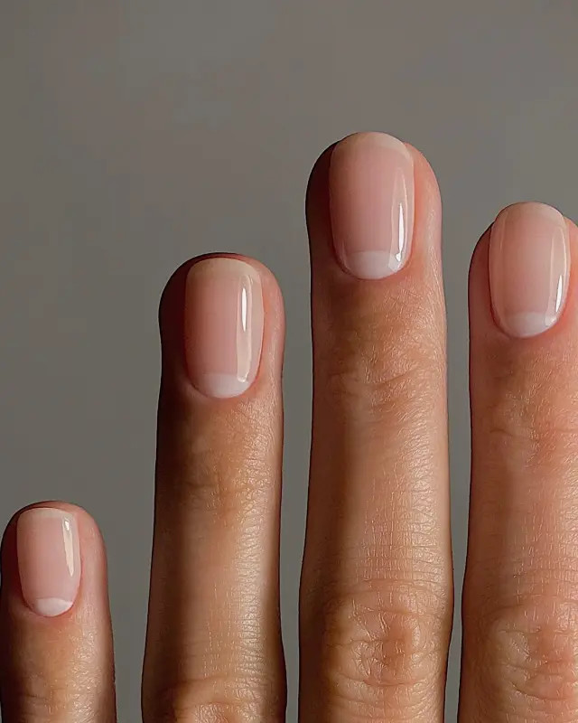 Sheer Nude Shimmer with Pearl Charms — Short Wedding Nails 2027