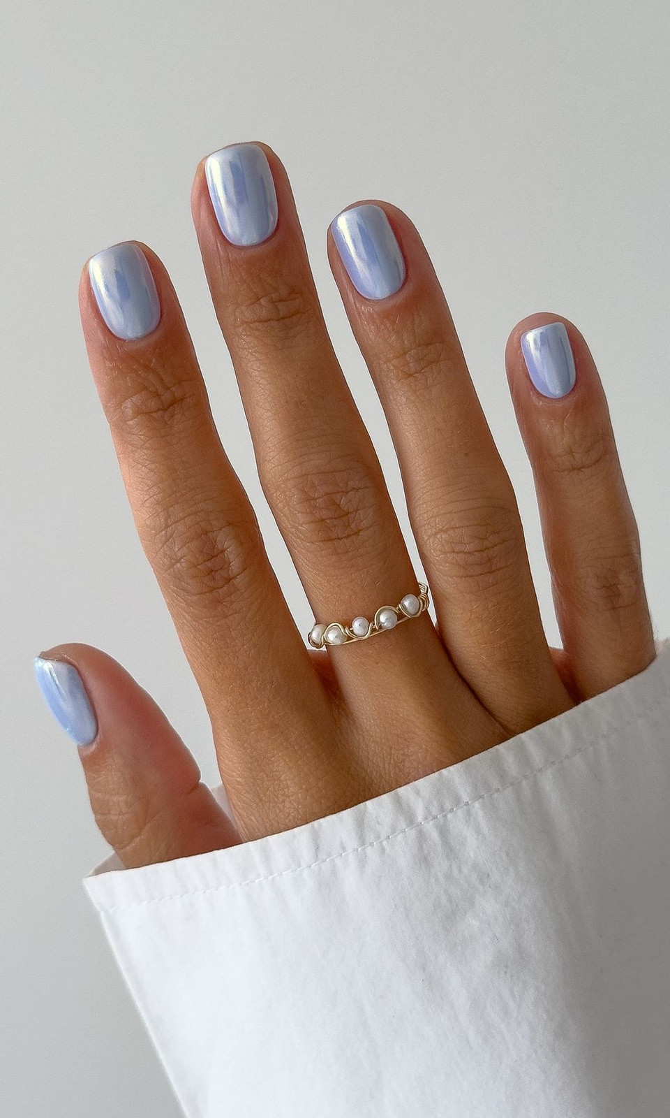 Pale Blue Chrome with Silver Cuticle Line — Girls Night Nails 2027